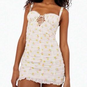 For Love & Lemons Celia Mini Dress floral white — size XS